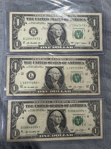 Lot of 3 Rare Low Print Run Star Notes – $1 Bills – 2009 & 2013 - Picture 1 of 8