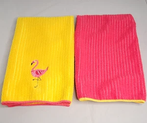 Paquete de 2 toallas de cocina/toallas de mano Ritz bordadas rosa flamenco nuevas sin etiquetas - Imagen 1 de 11