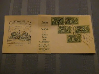US # 1023 Sagamore Hill  3C Set Of 5 Pent Arts Cachet Unadd FDC W/Label  #10  - Image 1 of 4