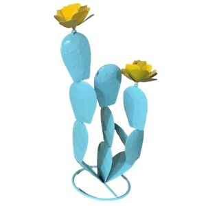 Cactus Statue Desert Decor with Flowers, Yard Art Gifts Metal Plant Decor M2Y3