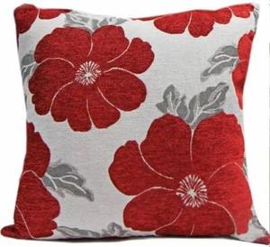 Luxury Velvet Chenille Poppy Flower Linen Cushion Covers £6.95 Each 4 Colours - Picture 1 of 8