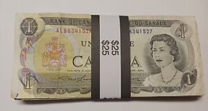 Bundle Of 25 Pcs 1973 Canada $1 Bill | Canadian Strap Wholesale Lot
