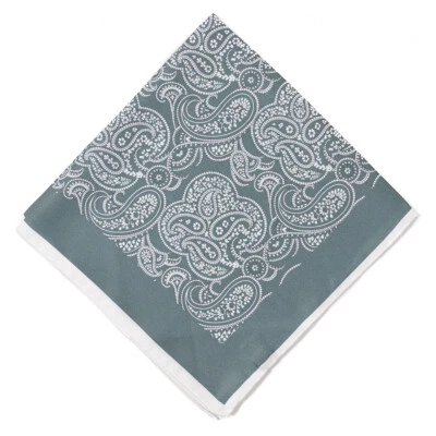 New $215 KITON Mossy Green and White Paisley Print Silk Pocket Square - Image 1 of 3