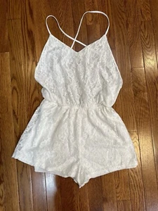 Honey Punch White Lace Open Back Romper  - Picture 1 of 7