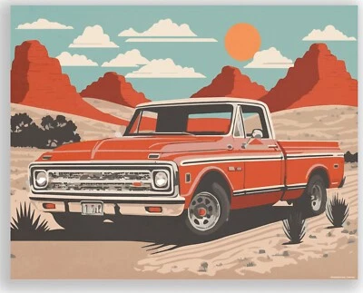 Vintage Pickup Truck Ford Chevy Posters Print Gift Old Abstract Desert - Image 1 of 4