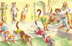 Postcard Art: Cats Swimming Relays at the Pool, Alfred Mainzer, Posted 1980 - Bild 1 von 2