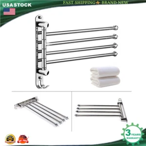 Bathroom Swivel Towel Rack 4-Arm Stainless Steel Towel Bar Wall-Mounted Shelf! - Picture 1 of 12