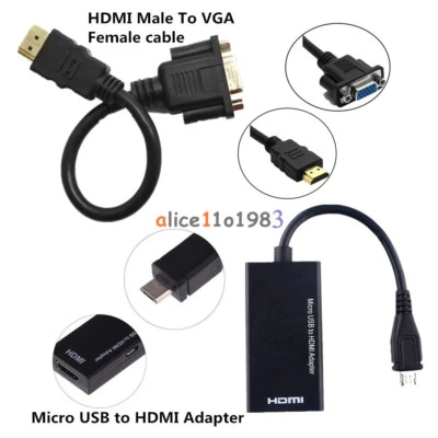 Adaptador Micro USB a HDMI HDTV 1080P HDMI Macho a VGA Hembra Cable Adaptador Foto 1 de 4