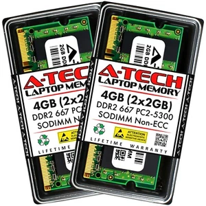 A-Tech 4GB 2x 2GB PC2-5300 Laptop SODIMM DDR2 667 MHz 200pin Memory RAM 4G 5300S - Picture 1 of 2