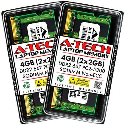 A-Tech 4GB 2x 2GB PC2-5300 Laptop SODIMM DDR2 667 MHz 200pin Memory RAM 4G 5300S - Image 1 of 2