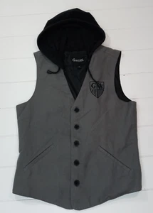 Guess Gray Vest Black Hoodie Button Zip Up Stretch Men's Streetwear Size S - Picture 1 of 10