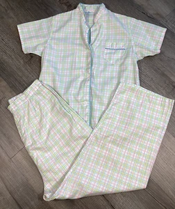 Vtg Shrank Pjs Pajamas Flat-Bak Waistband Pastel Stripe 2 pc Women Size S 14/34 - Picture 1 of 17