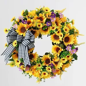 Sunflower Wreaths for Front Door, 18 Inch Yellow Spring and Summer Door Wreath - Picture 1 of 7
