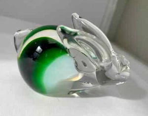 Handblown Clear Green Glass Rabbit Figurine Paperweight Bunny Ears Beautiful - Picture 1 of 16