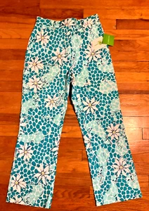 NUEVO Lilly Pulitzer Mujer 2 Florence Capri Blanco Leopardo Salón Azul Amarillo - Imagen 1 de 6