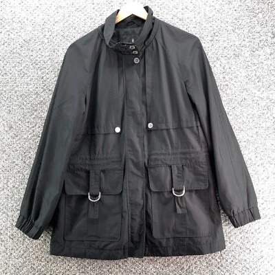 Chaqueta cortavientos London Fog negra para mujer talla S bolsillos con cremallera completa impermeable Foto 1 de 4