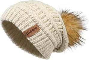 Pilipala Mujer Invierno Tejido Gorro Sombrero Holgado Cálido Pom Pom Sombrero Imitación Piel Gorra Nuevo con Etiquetas - Imagen 1 de 14