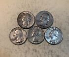 New ListingLot of 5 Washington Quarters, Mixed Dates 1942-1964 90% Silver.