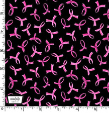 Think Pink: Pink Ribbons on Black- Michael Miller Fabrics Sold by the Yard
