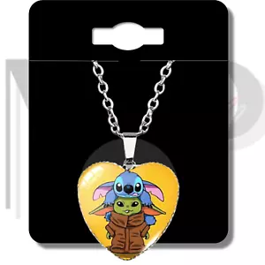 Baby Yoda Das Kind Mando Halskette Cabochon Anhänger herzförmiger STICH UND ICH - Bild 1 von 5