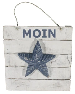 Holzschild  mit Moin blau 1650 18x5x18  cm Deko Unikat für Drinnen & Draußen - Bild 1 von 3
