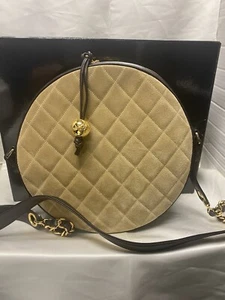 Chanel Vintage Round Suede/cross Body Bag Tan/brown Quilted - Picture 1 of 11