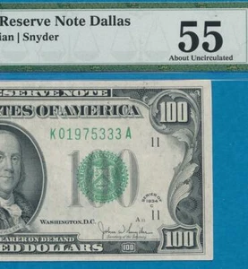 $100.1934-C DALLAS SCARCE GREEN SEAL FEDERAL RESERVE NOTE PMG AU55 - Picture 1 of 3