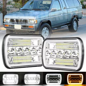 Pair 7x6'' 5x7 inch LED Headlights Hi-Lo Beam DRL For Nissan Pickup Hardbody D21 - Picture 1 of 10
