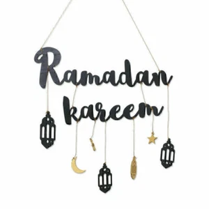 Eid Mubarak Ramadan Dekoration Holz Wand Hängen Kareem Mond Sterne Anhänger B - Bild 1 von 9