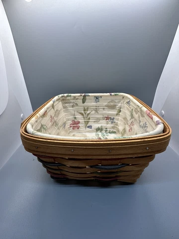Longaberger Sort & Store Brown Basket, Flax Liner & Protector butterfly floral Cover