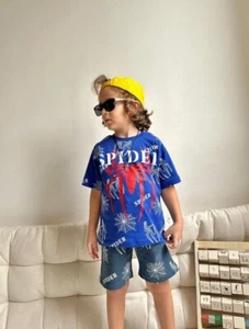 NWT Zara 2pcs Toddler Boy Girl Summer Cotton Cartoon Spider-man T-shirt Shorts - Picture 1 of 3