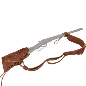 No Drill Sling with Matched Leather Rifle Buttstock Holder Loops .308 .22LR .357 - Picture 1 of 60