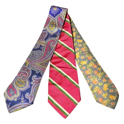 Polo Ralph Lauren listrado floral gravata paisley Itália linho de seda rosa verde azul - Imagem 1 de 4