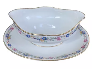 C Ahrenfeldt Limoges France Depose Gravy Boat W/Attached Plate 9”x 6” x 4” - Picture 1 of 6