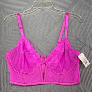 Reggiseno Auden in pizzo trasparente con sovrapposizione di pizzo floreale rosa nuovo con etichette taglia L - Foto 1 di 7