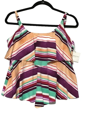 Traje de baño Liz Claiborne Tankini Top para mujer 12 cabaña rayas colorido vacaciones Foto 1 de 4