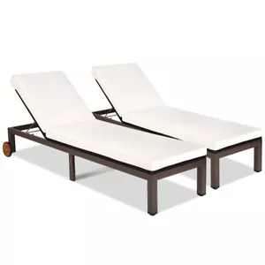 2 PCS Patio Rattan Lounge Chair Chaise Recliner Back Adjustable Metal Frame - Picture 1 of 6