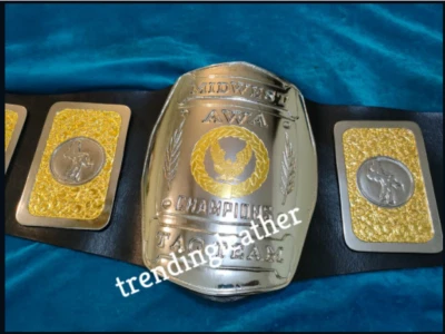 CINTURÓN CAMPEONATO DE LUCHA LIBRE AWA MIDWEST TAG TEAM PLACAS DE ZINC DE 4 MM Foto 1 de 4