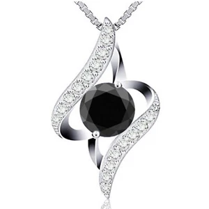 2.20Ct Round Cut 100% Natural Jet Black Diamond Pendant In 925 Sterling Silver - Foto 1 di 1