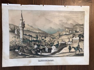 Altkolorierte Tonlithographie von 1855:Ansicht von Baktschisarai, Krim - Bild 1 von 2