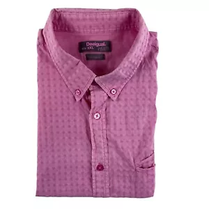 Desigual Man Pink Seersucker Cross Patterned Mens S/S Button Front Size 2XL - Picture 1 of 7