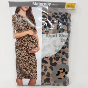 Time and Tru Maternity Short Sleeve Leopard Dress Size L Scoop Neck Side Ruching - Picture 1 of 9