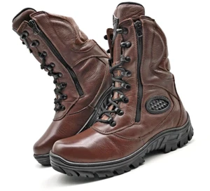 Herren Taktische Stiefel Seitlicher Reißverschluss Kampfstiefel Braun Leder Outdoor Militär  - Bild 1 von 7