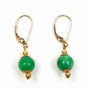 8mm Green Jade Bead Dangle Lever Back Earrings 14K Gold, Gold Filled or Silver - Picture 1 of 1
