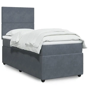 Box Spring Bed with Mattress Dark Grey King Single Velvet Soft Support 92584 - Picture 1 of 11