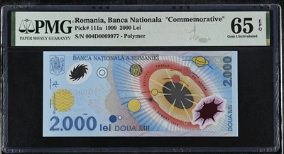 Romania 2000 Lei 1999 P 111 a Polymer # 9977 Commemorative Gem UNC PMG 65 EPQ - Image 1 of 3