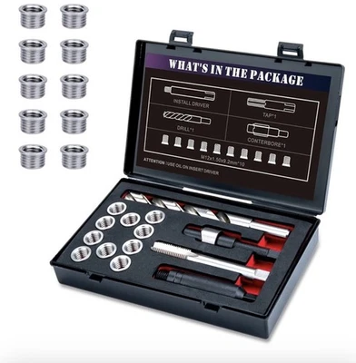 Ремонтный комплект резьбы M12X1,5x9,2 мм со вставной высокопрочной дрелью, краном, цековкой 10 шт. - Изображение 1 из 2