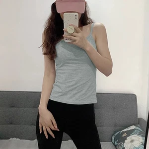 Women's Solid Color Spaghetti Straps Sleeveless Slim Camisole With Chest Pad - Picture 1 of 13