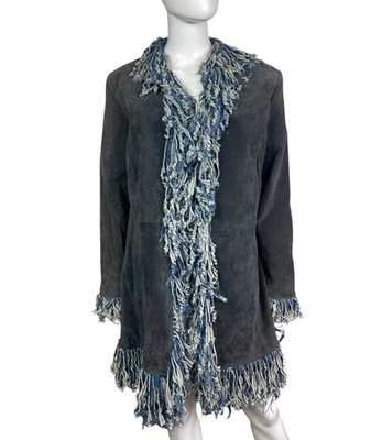 Chaqueta De Colección Wilson's Cuero Máxima Para Mujer XL Azul Negro Denim Y2K Flecos Usada en Excelente Condición Foto 1 de 4