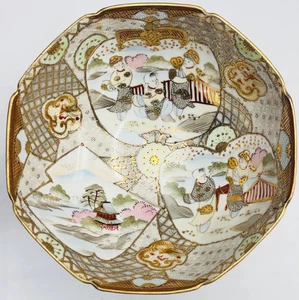 Vintage japanische handbemalte Fußschale vergoldete Details - signiert 7" - Bild 1 von 3